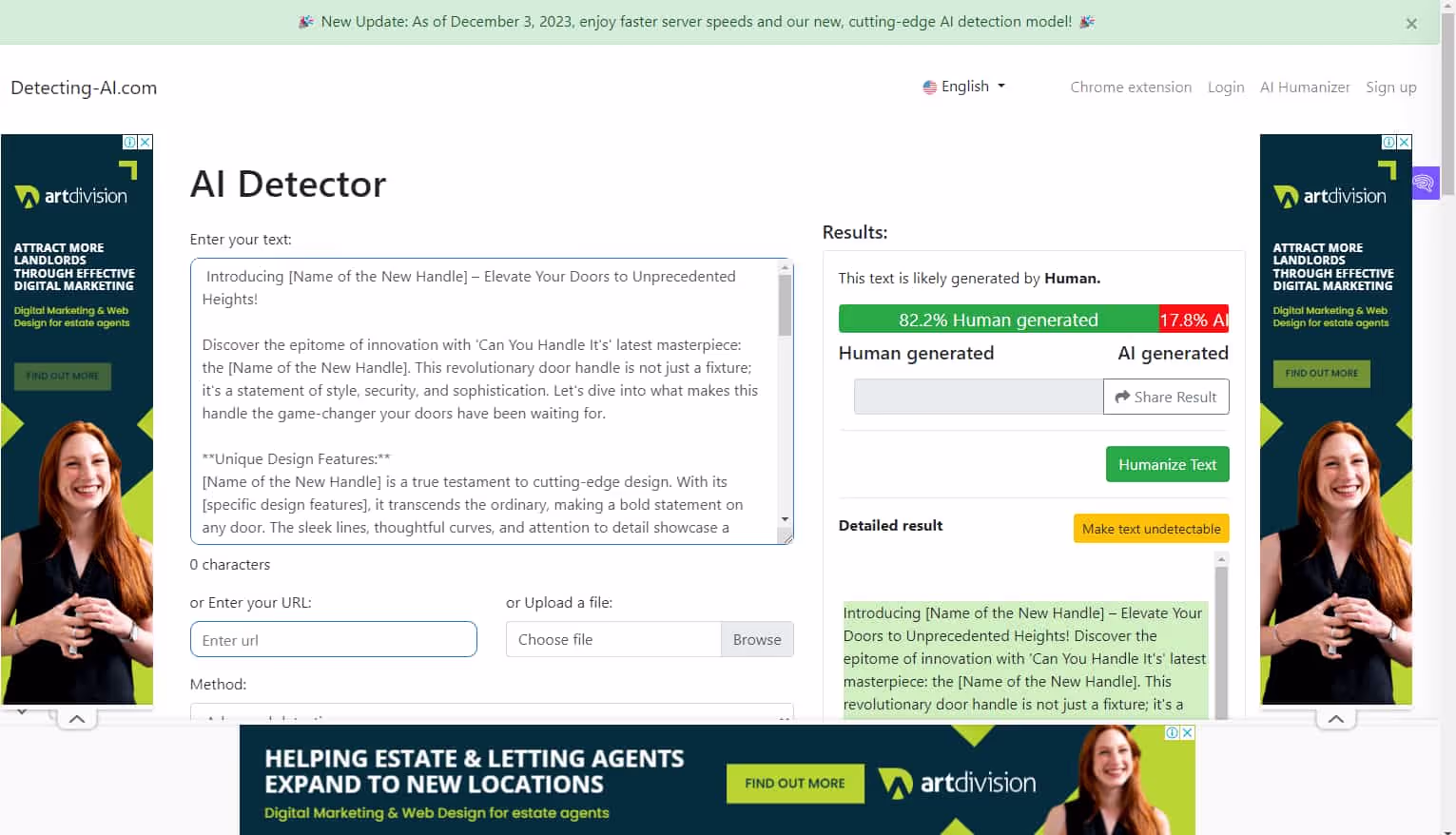 Detecting-AI.com Fail to Detect Chatgpt generated product description