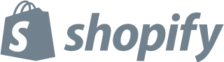 Shopify logo featuring a stylized shopping bag icon with letter 'S' and the word 'shopify' in lowercase beside it, in a gray color scheme.